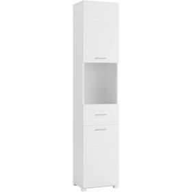 White Cabinet with Doors and Shelves; 71'' Floor Standing Wood Shelving Units for Bathroom