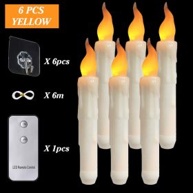 6/12/30pcs Floating LED Candles Remote Control Flameless Taper Candle Halloween Decor Party Birthday Wedding Christmas Supplies (Ships From: CN, Color: 6PCS yellow)