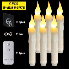 6/12/30pcs Floating LED Candles Remote Control Flameless Taper Candle Halloween Decor Party Birthday Wedding Christmas Supplies (Ships From: CN, Color: 6PCS warm white)