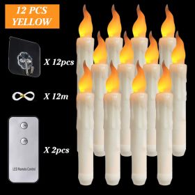 6/12/30pcs Floating LED Candles Remote Control Flameless Taper Candle Halloween Decor Party Birthday Wedding Christmas Supplies (Ships From: CN, Color: 12PCS yellow)