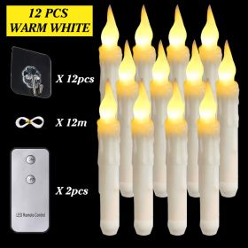 6/12/30pcs Floating LED Candles Remote Control Flameless Taper Candle Halloween Decor Party Birthday Wedding Christmas Supplies (Ships From: CN, Color: 12PCS warm white)