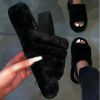 Women Fur Wedge Slippers with Ankle Elastic Band Open Toe Winter Slides Home Slipper Plush Slip-on Fluffy Warm Indoor Slippers Comfortable